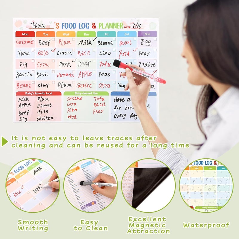 Thboxes 2 Pack Baby First Foods Checklist, 14x10"Baby Food Chart with 2 Dry Erase Markers, Magnetic Baby's First Food Tracker & Daily Food Log Meal Planner, 101 Foods Before 1 Checklist Magnet for Fridge - Image 3